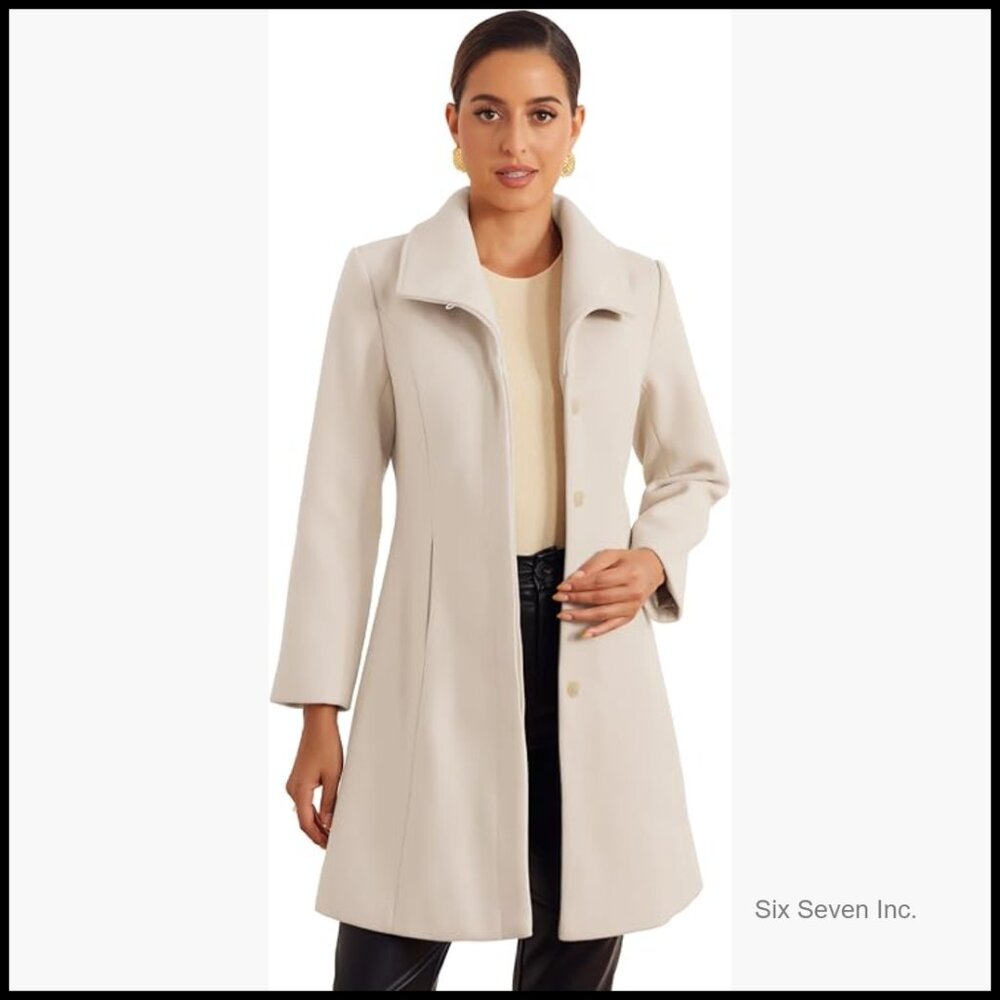 Polyester Pea Coat Overcoat with Button Closure a… - image 1